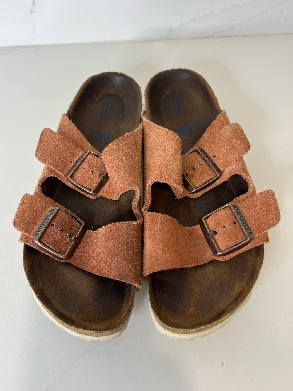 Suede Birkenstock Arizona Double-Strap Sandals in Rust size 38